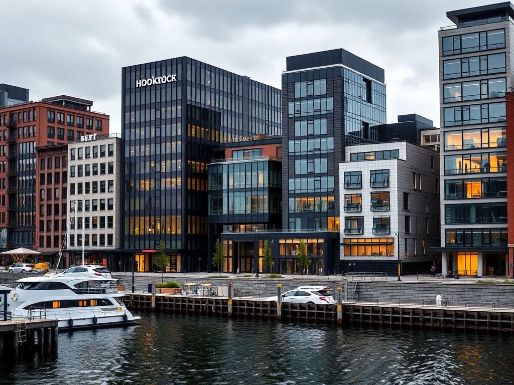 Hoboken business district with waterfront offices representing commercial insurance coverage