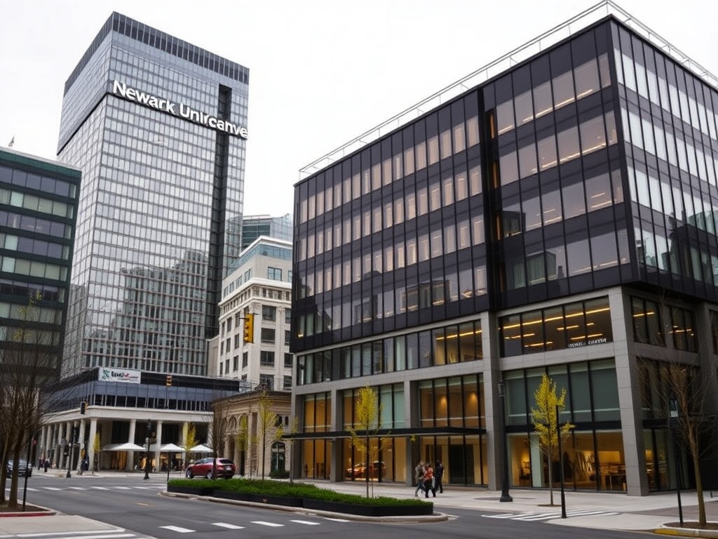 Newark business center with office buildings representing commercial insurance services